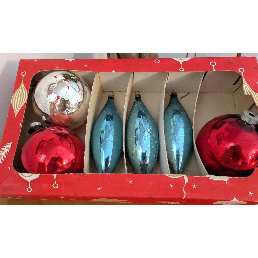 Vintage Christmas Ornaments Box Set | Teardrop Icicle Glass Baubles